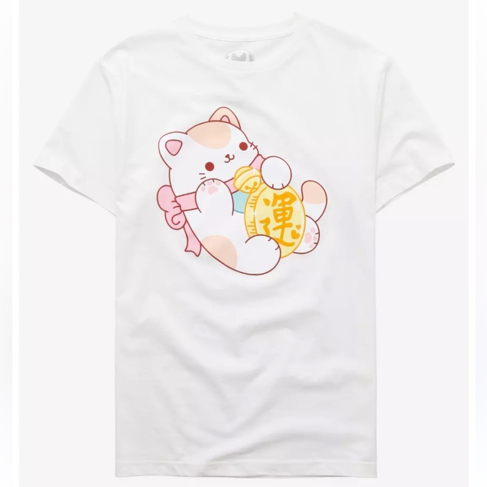 Hot Topic Bright Bat Lucky Cat Graphic White T-Shirt size Small